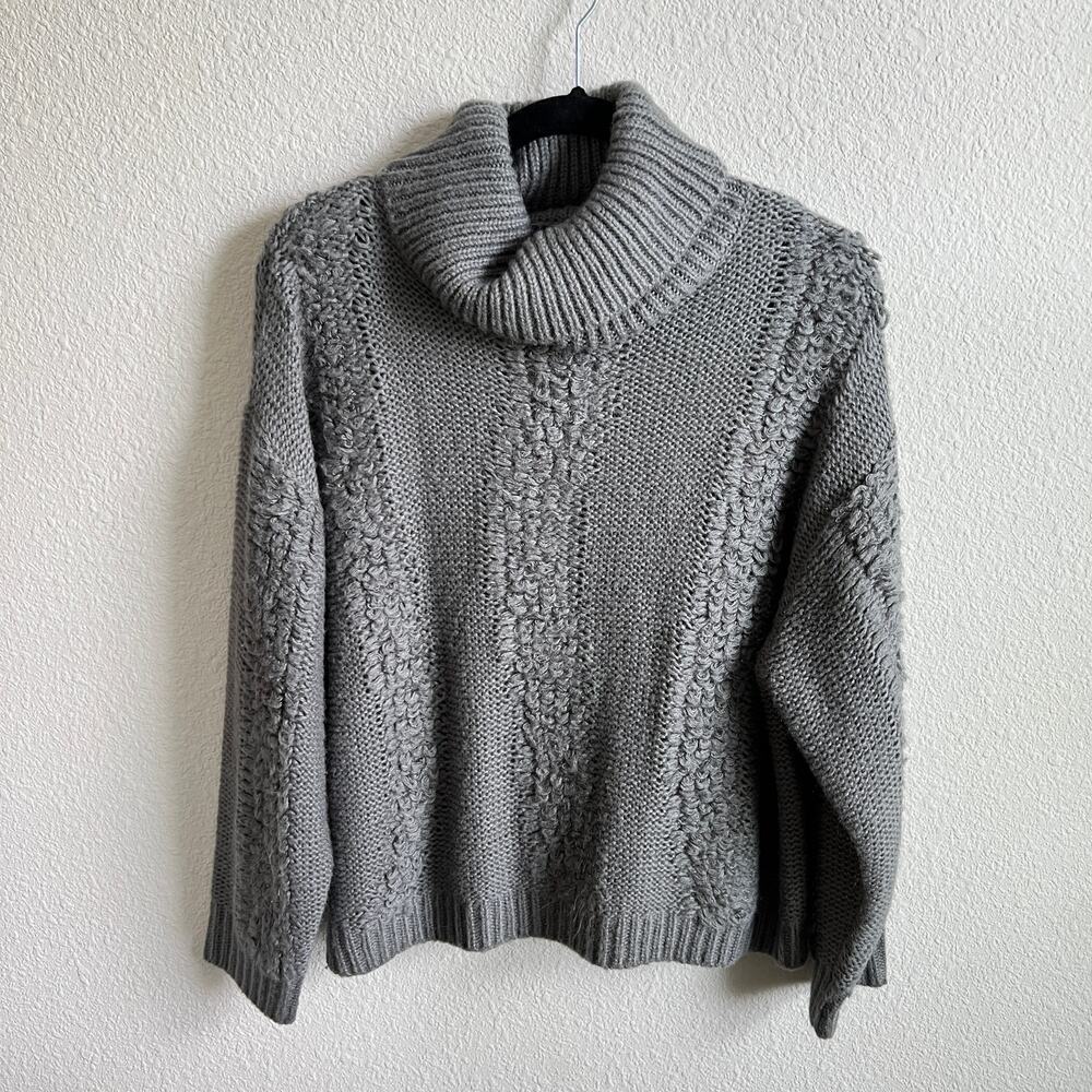 Miss Me Gray Knit Cowl Neck Sweater Women's Small Cozy Cabin Textured Neutral